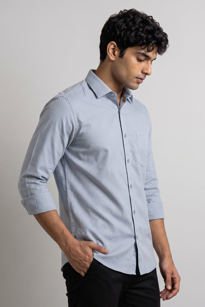 Italian Dobby - Pale Sky Blue Embossed Line Formal Shirts For Men | Ariser