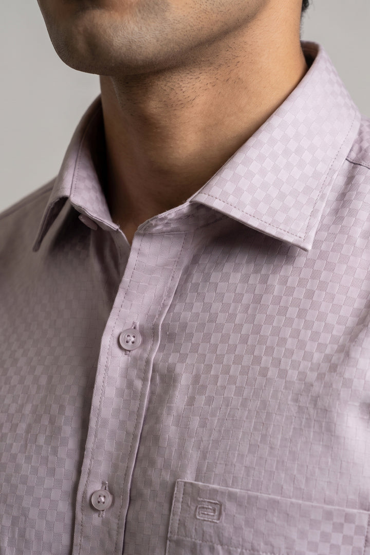 Italian Dobby - Soft Lavender Embossed Line Formal Shirts For Men | Ariser