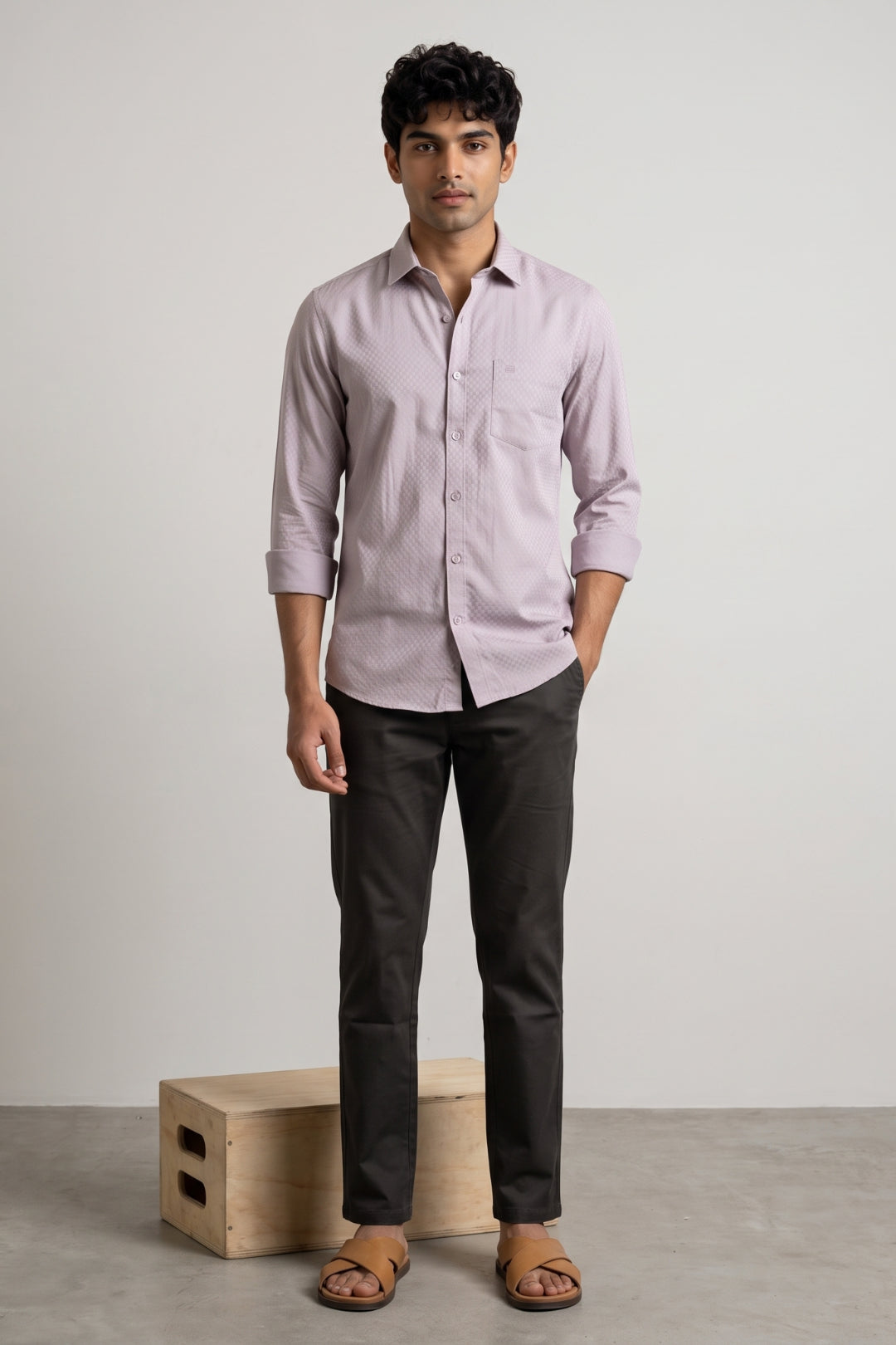 Italian Dobby - Soft Lavender Embossed Line Formal Shirts For Men | Ariser