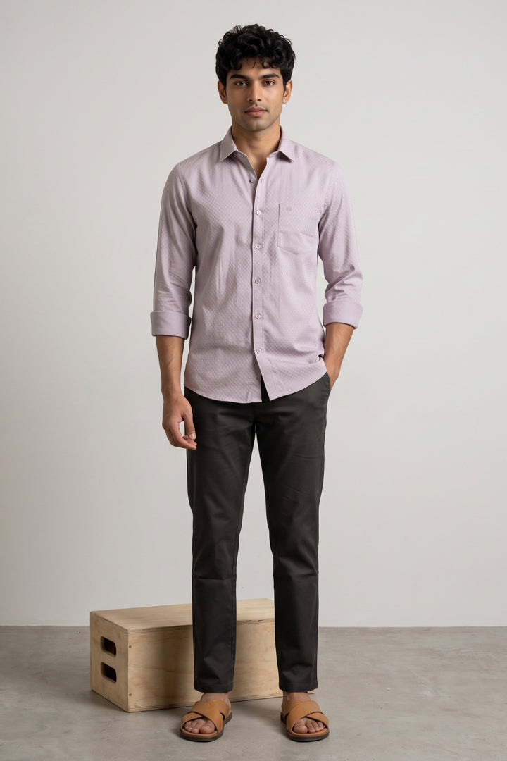 Italian Dobby - Soft Lavender Embossed Line Formal Shirts For Men | Ariser
