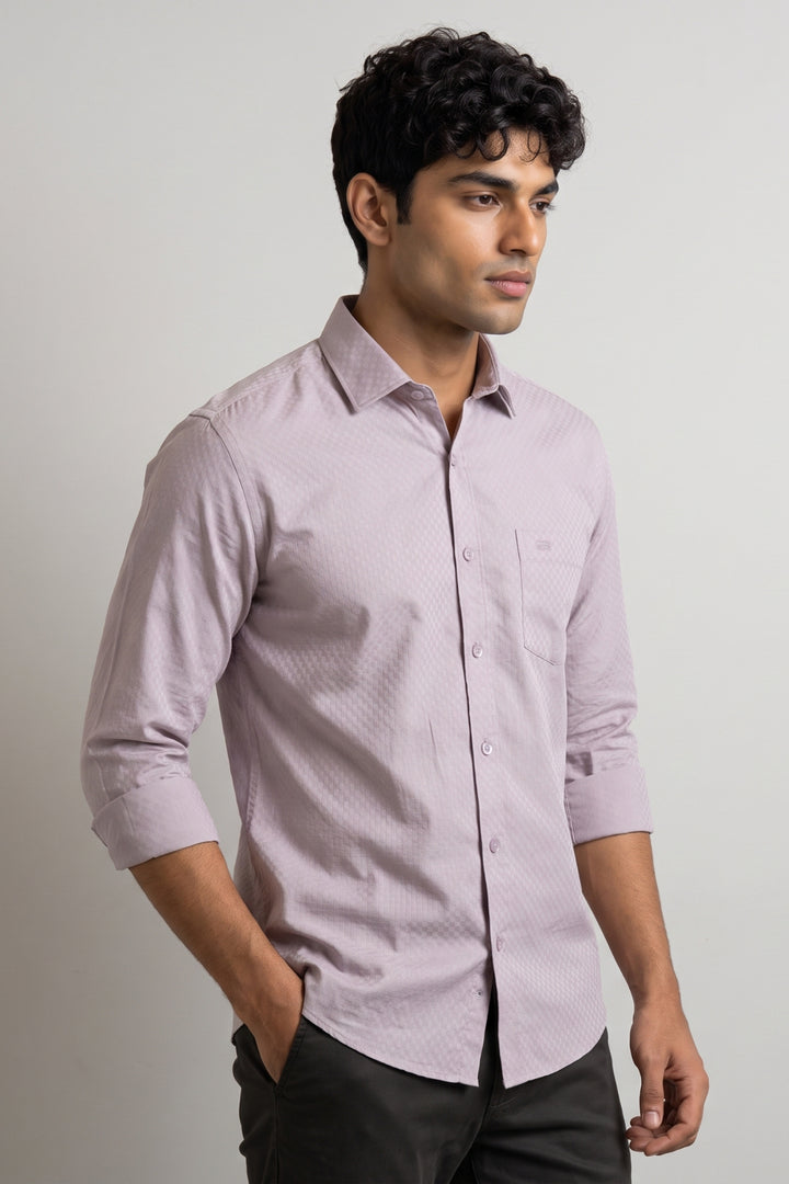 Italian Dobby - Soft Lavender Embossed Line Formal Shirts For Men | Ariser