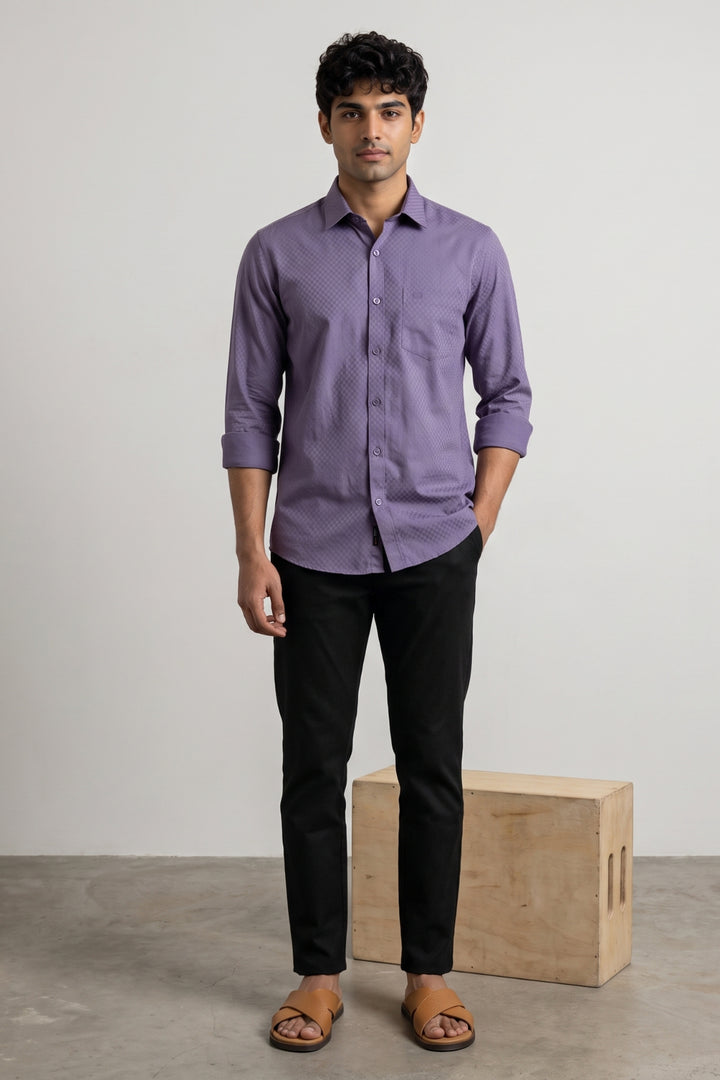 Italian Dobby - Smoky Violet Embossed Line Formal Shirts For Men | Ariser