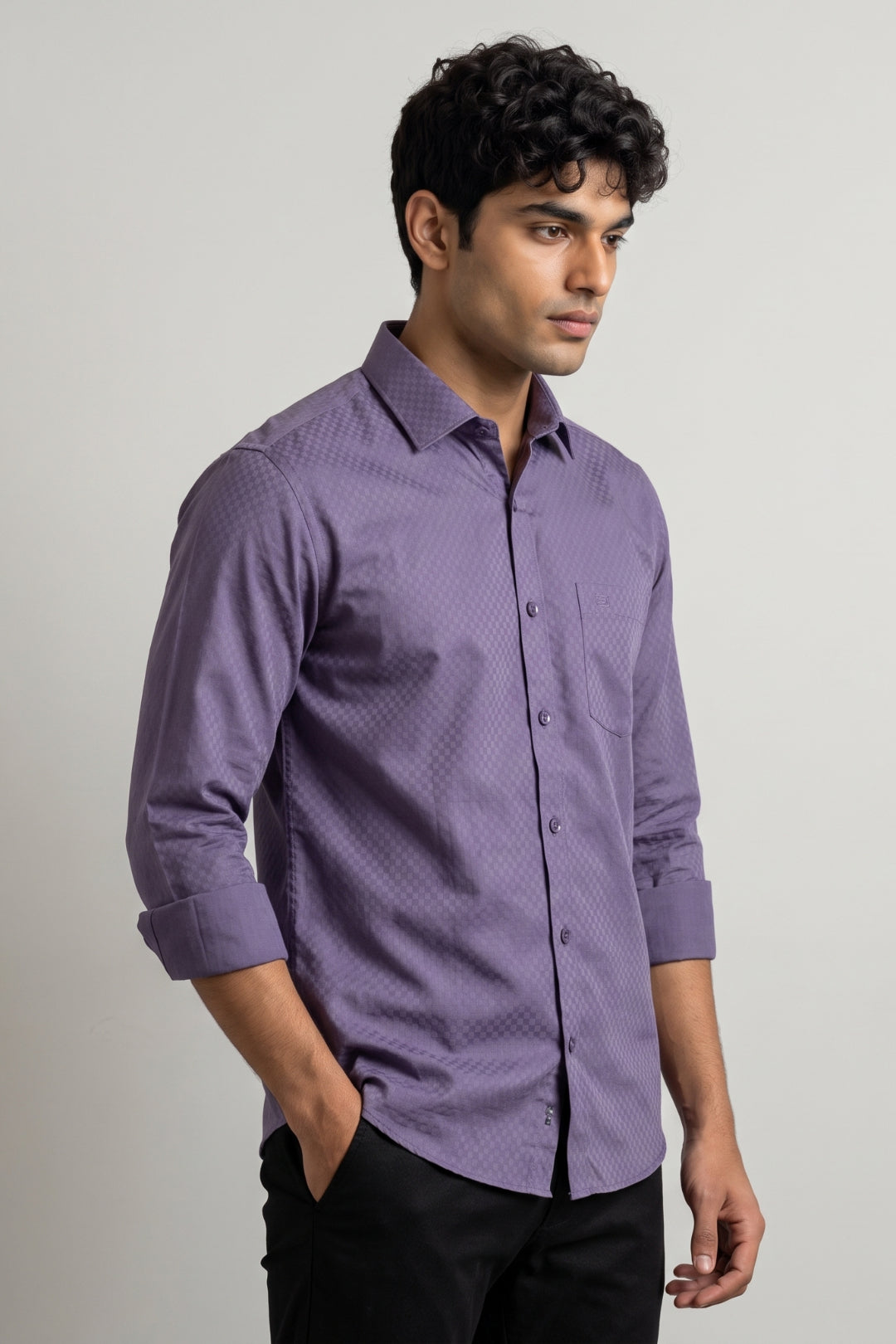 Italian Dobby - Smoky Violet Embossed Line Formal Shirts For Men | Ariser