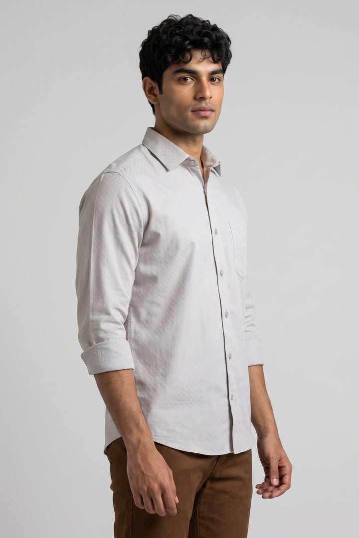Italian Dobby - Pearl Grey Embossed Line Formal Shirts For Men | Ariser