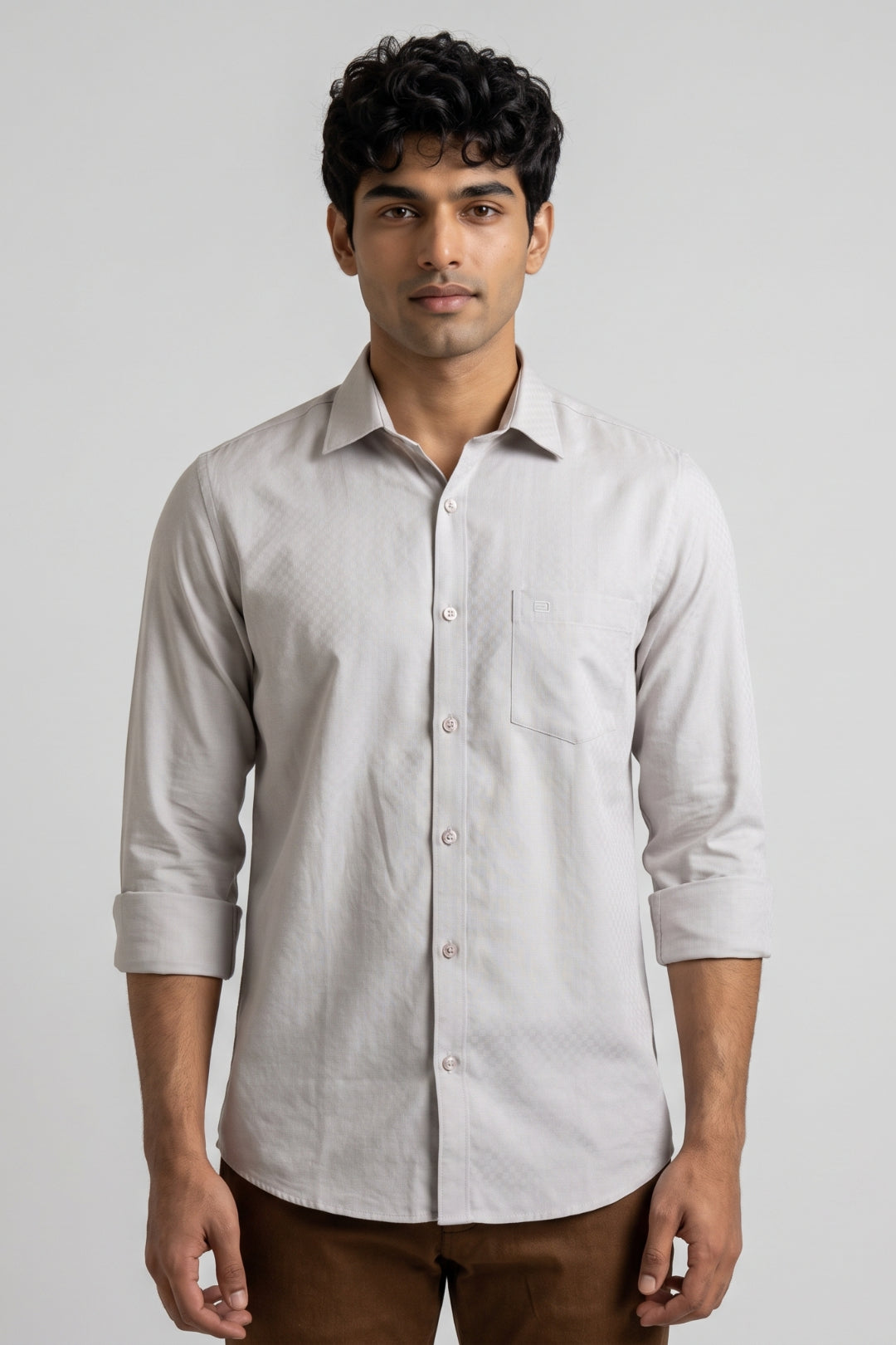 Italian Dobby - Pearl Grey Embossed Line Formal Shirts For Men | Ariser