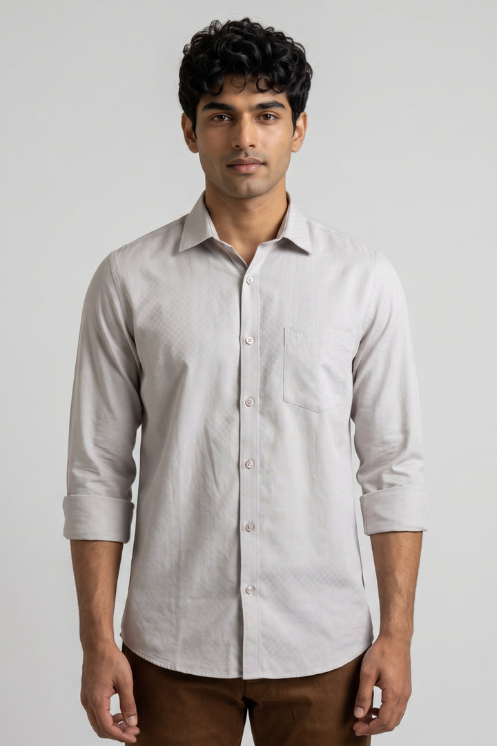 Italian Dobby - Pearl Grey Embossed Line Formal Shirts For Men | Ariser