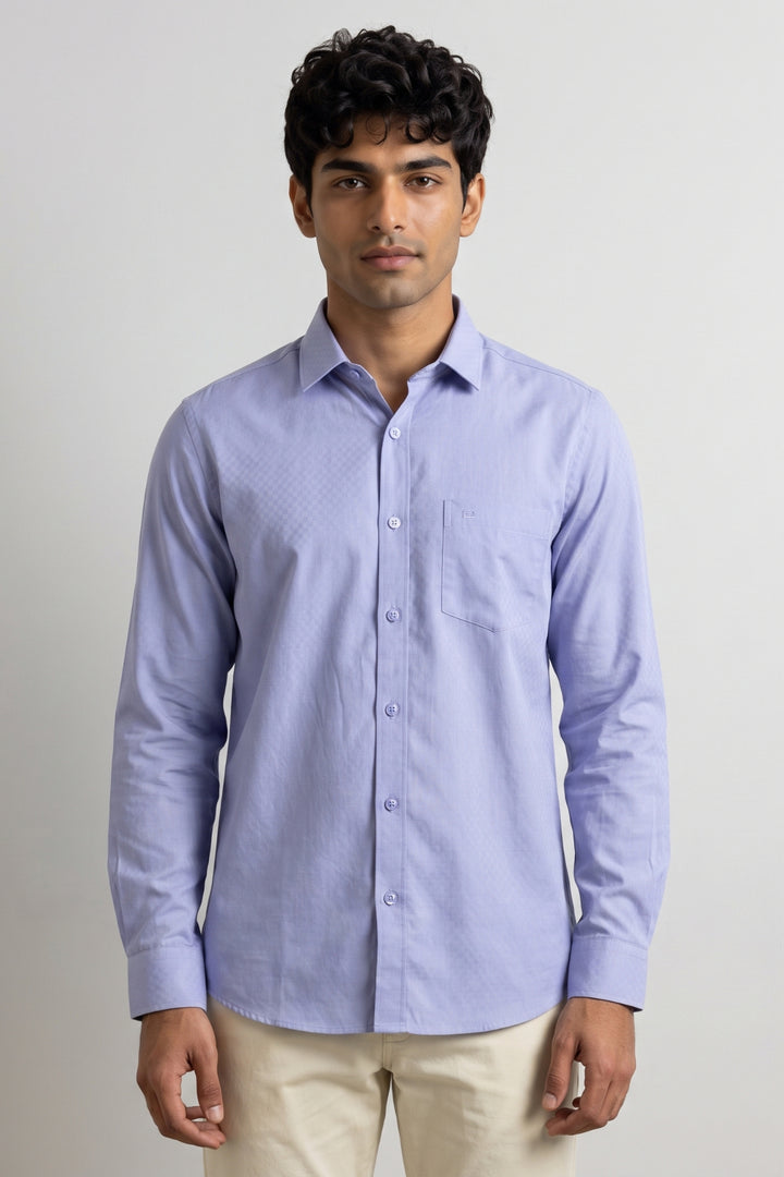 Italian Dobby - Pastel Blue Embossed Line Formal Shirts For Men | Ariser