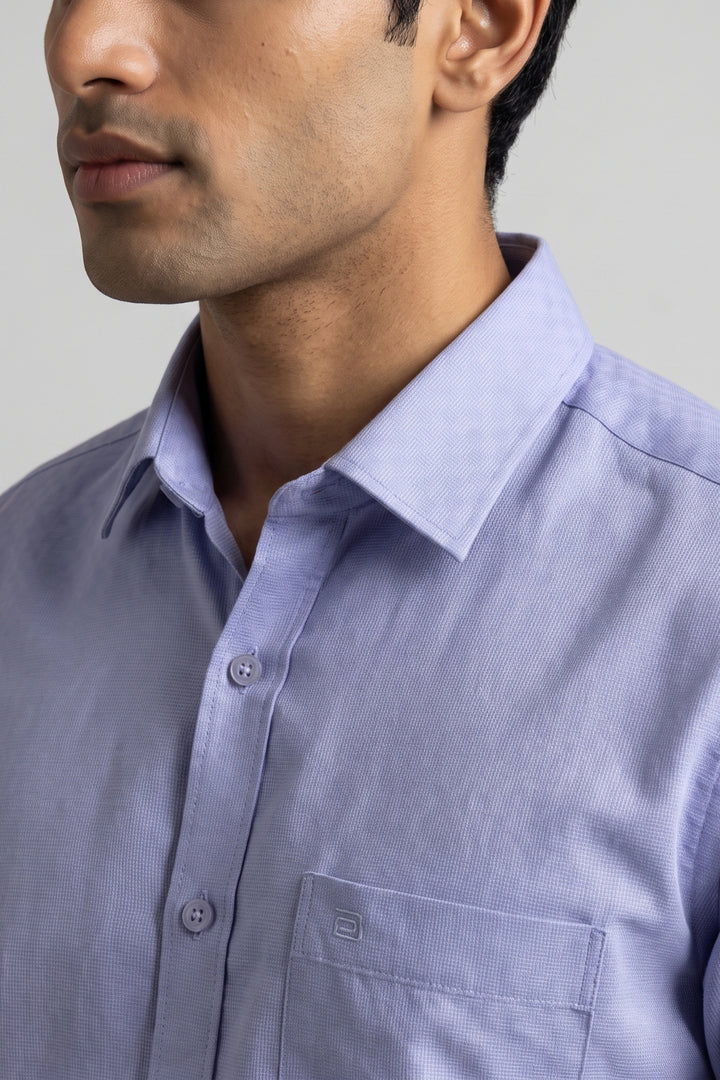 Italian Dobby - Pastel Blue Embossed Line Formal Shirts For Men | Ariser