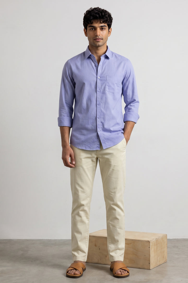 Italian Dobby - Pastel Blue Embossed Line Formal Shirts For Men | Ariser