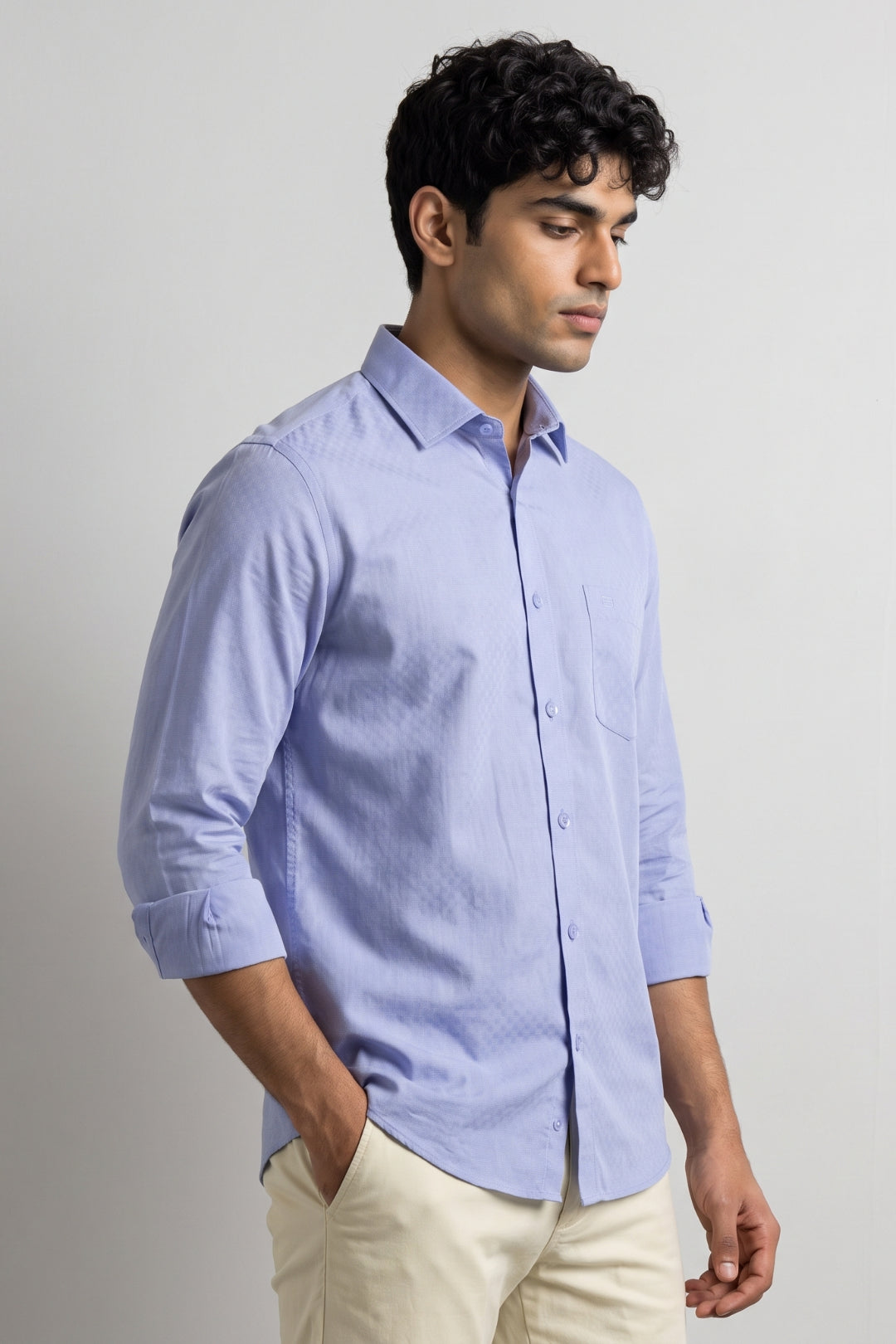 Italian Dobby - Pastel Blue Embossed Line Formal Shirts For Men | Ariser