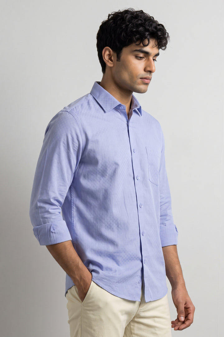 Italian Dobby - Pastel Blue Embossed Line Formal Shirts For Men | Ariser