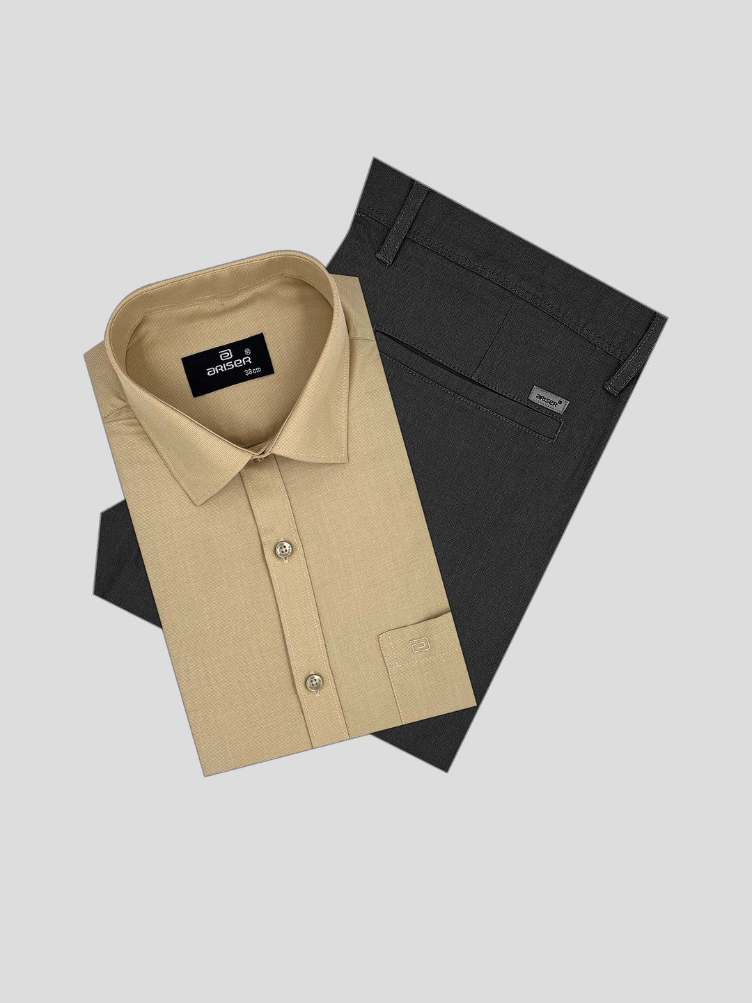 Super Soft + Kansas - Tan Shirt With Smokey Gray Trouser Combo For Men | Ariser