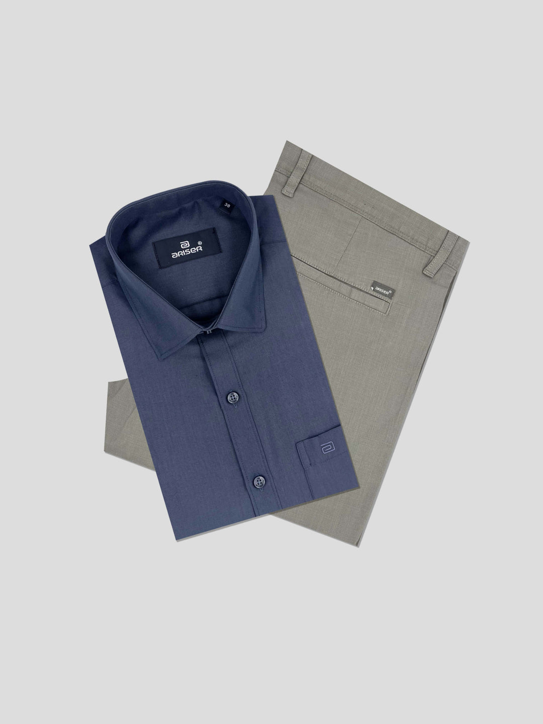 Super Soft + Kansas - Navy Blue Shirt With Stone Gray Trouser Combo For Men | Ariser