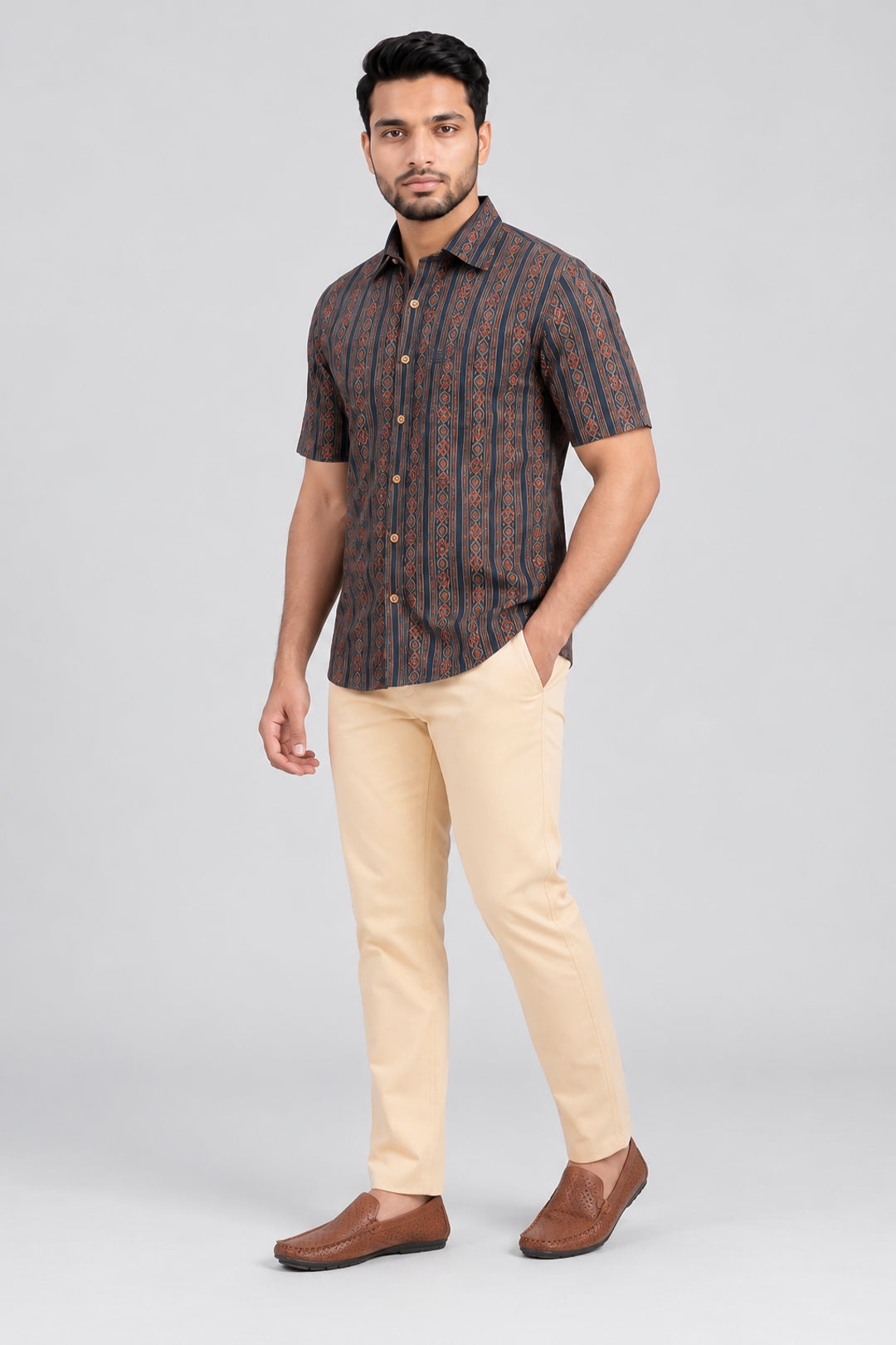 Congo + Basic Chino - Midnight Blue Shirt With Sandal Trouser Combo For Men | Ariser