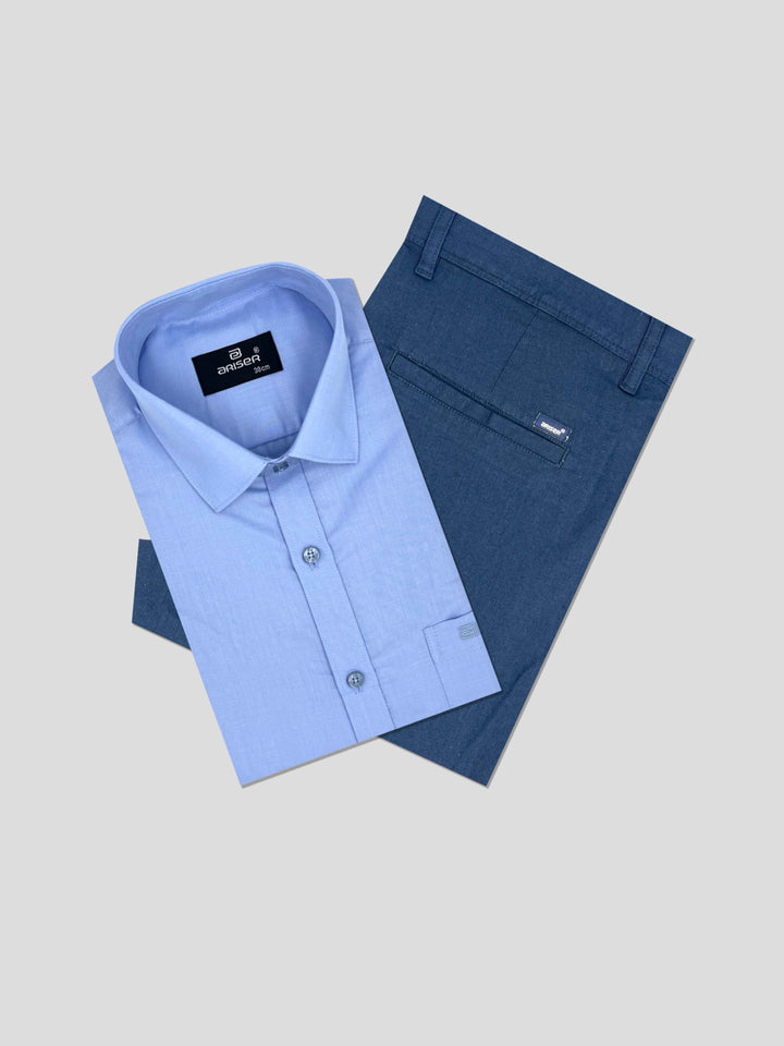 Super Soft + Kansas - Blue Shirt With Blue Trouser Combo For Men | Ariser