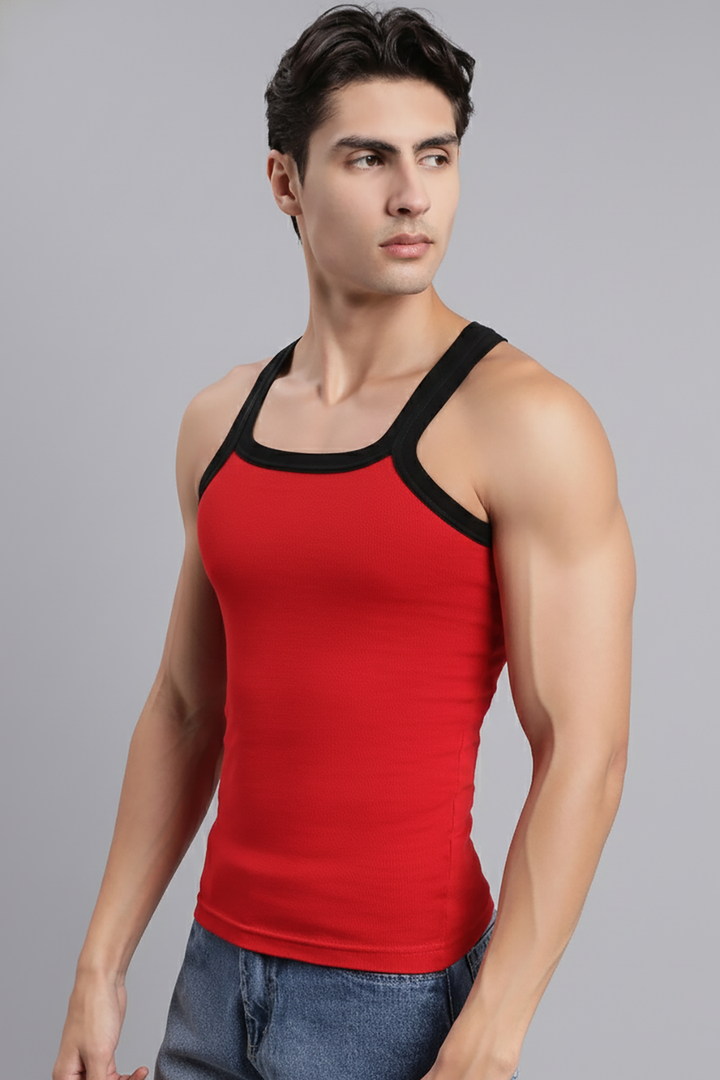 Style Vest RIB - Red Cotton Vest for Men | Uathayam