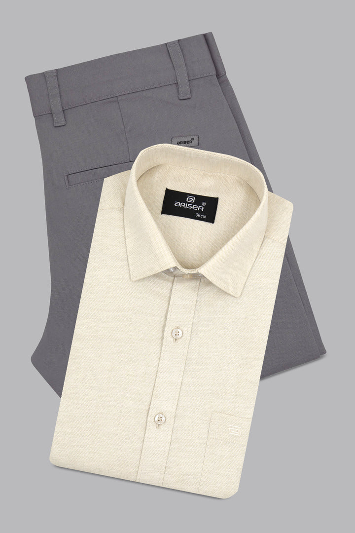 Armani + Monaco - Light Beige Shirt With Gray Trouser Combo For Men | Ariser