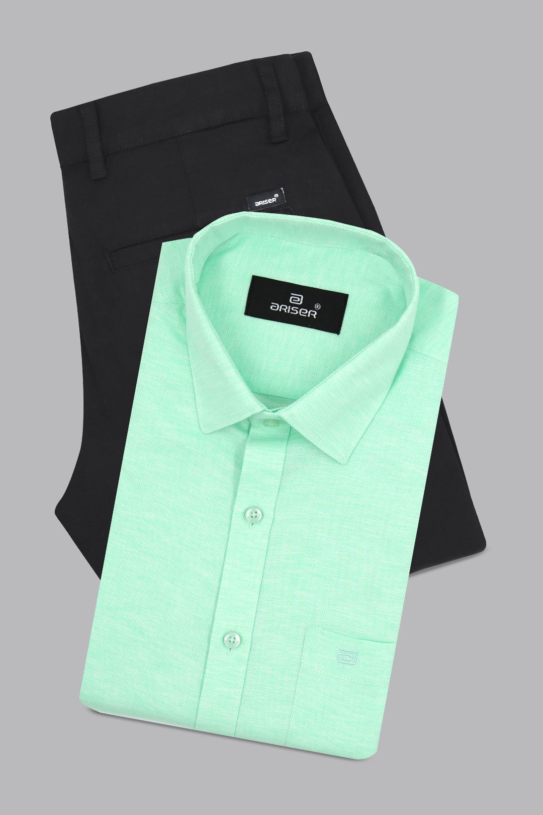 Armani + Monaco - Light Green Shirt With Black Trouser Combo For Men | Ariser