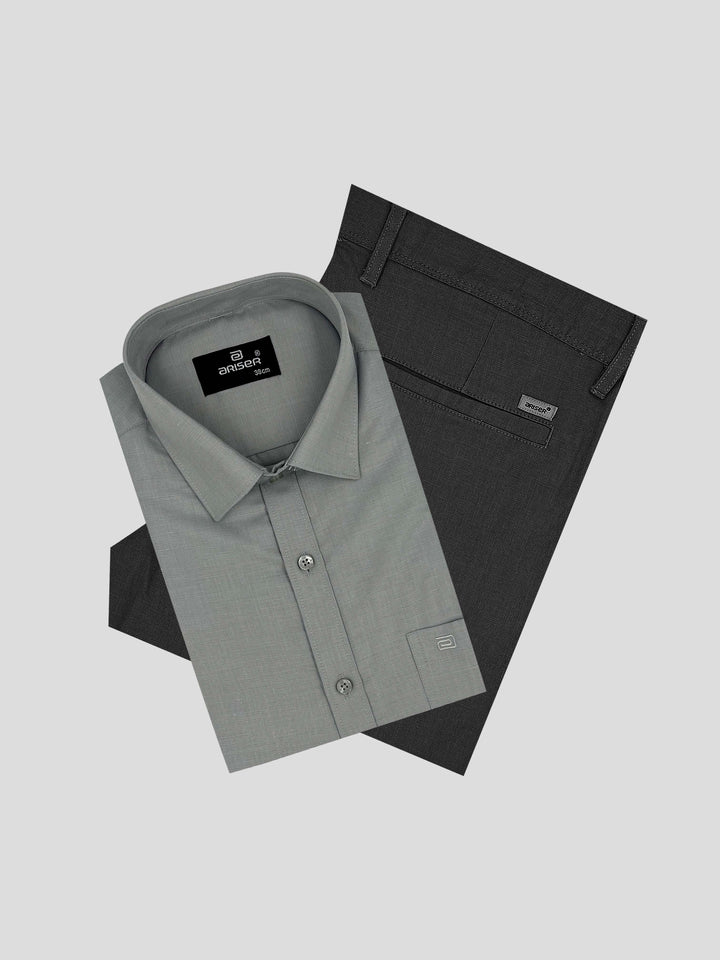 Super Soft + Kansas - Squirrel Gray Shirt With Smokey Gray Trouser Combo For Men | Ariser