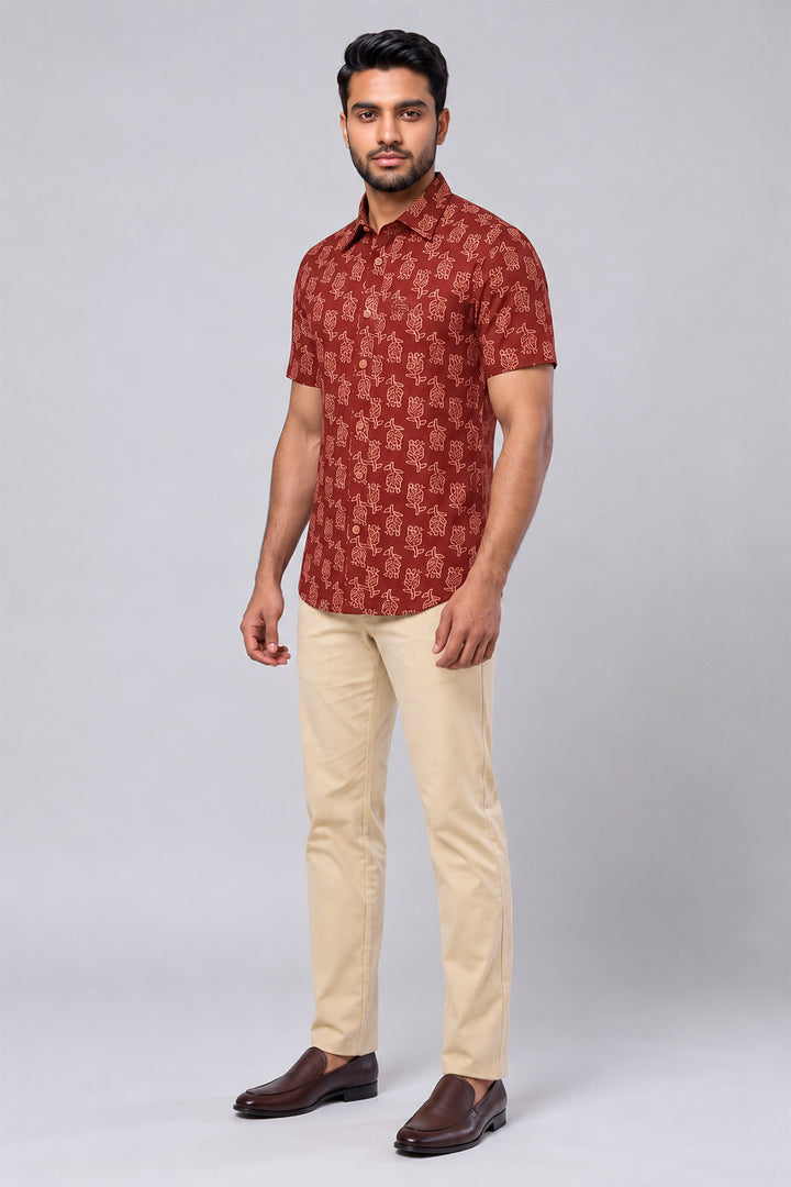 Congo + Basic Chino - Maroon Red Shirt With Sandal Trouser Combo For Men | Ariser