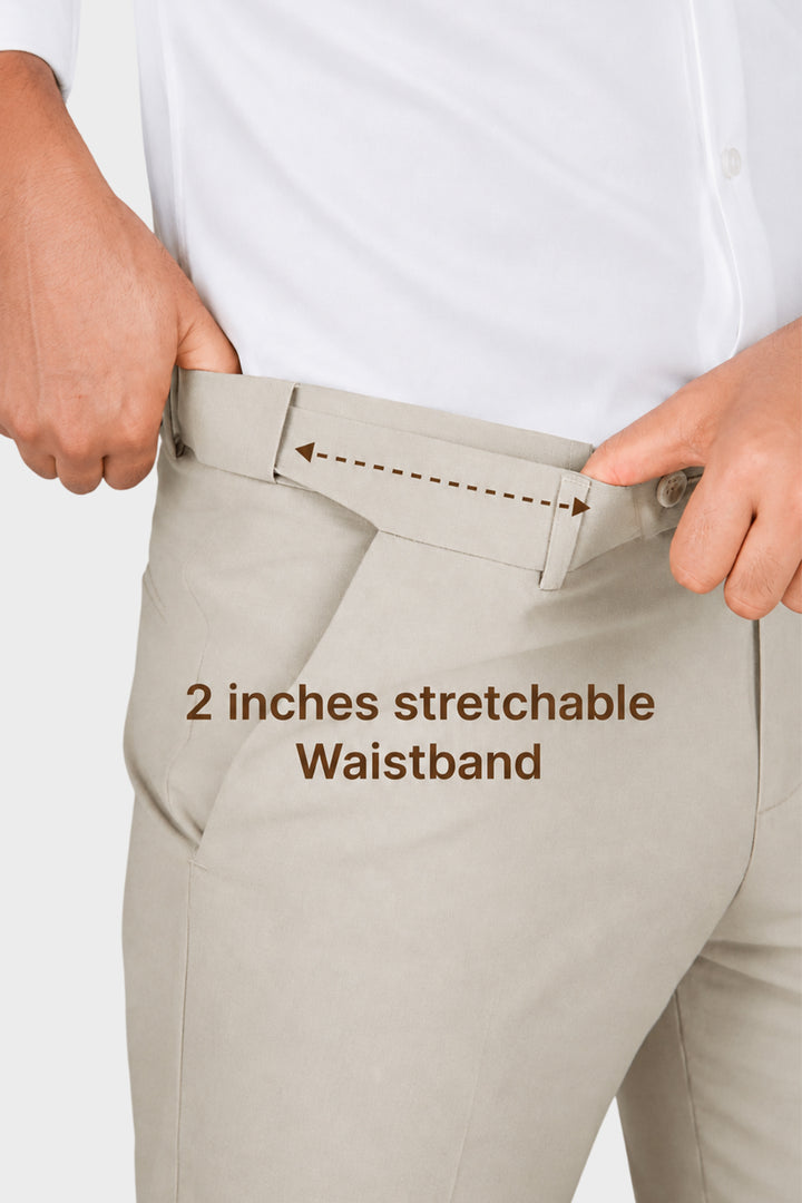 Auto Flex - Ivory Beige Stretchable Formal Trousers For Men | Ariser