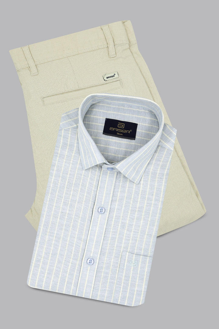 off white shirt cream trouser outfit