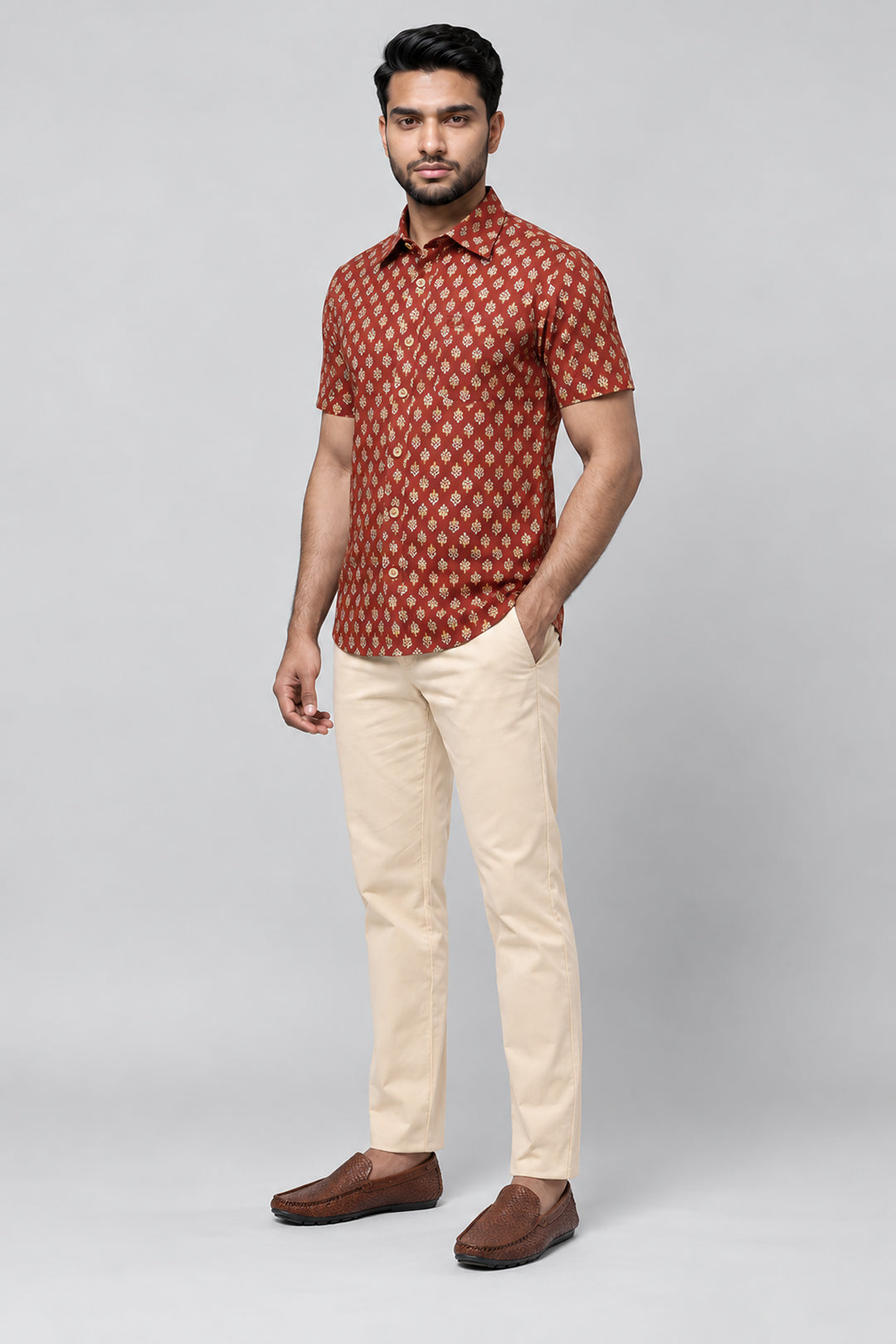 Congo + Basic Chino - Rust Red Shirt With Sandal Trouser Combo For Men | Ariser