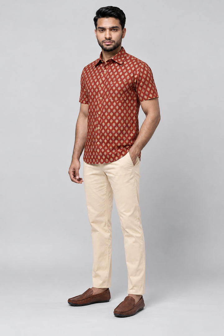 Congo + Basic Chino - Rust Red Shirt With Sandal Trouser Combo For Men | Ariser