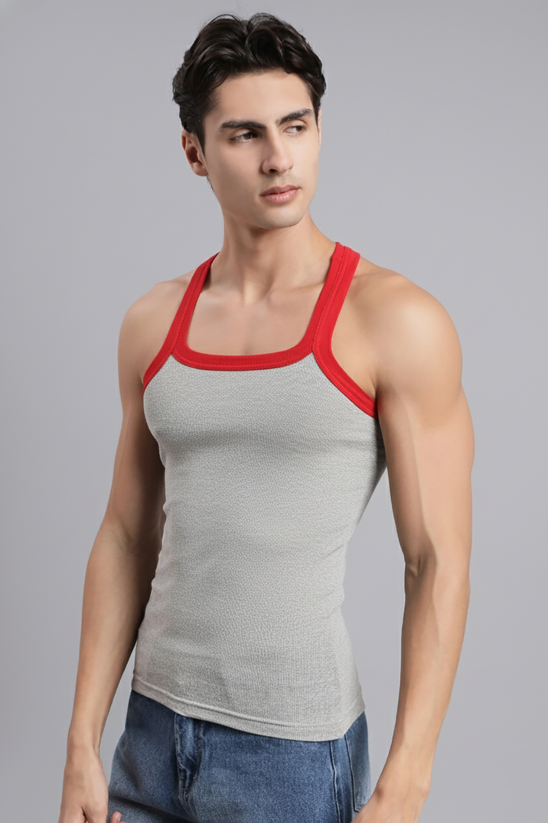 Style Vest RIB - Grey Cotton Vest for Men | Uathayam