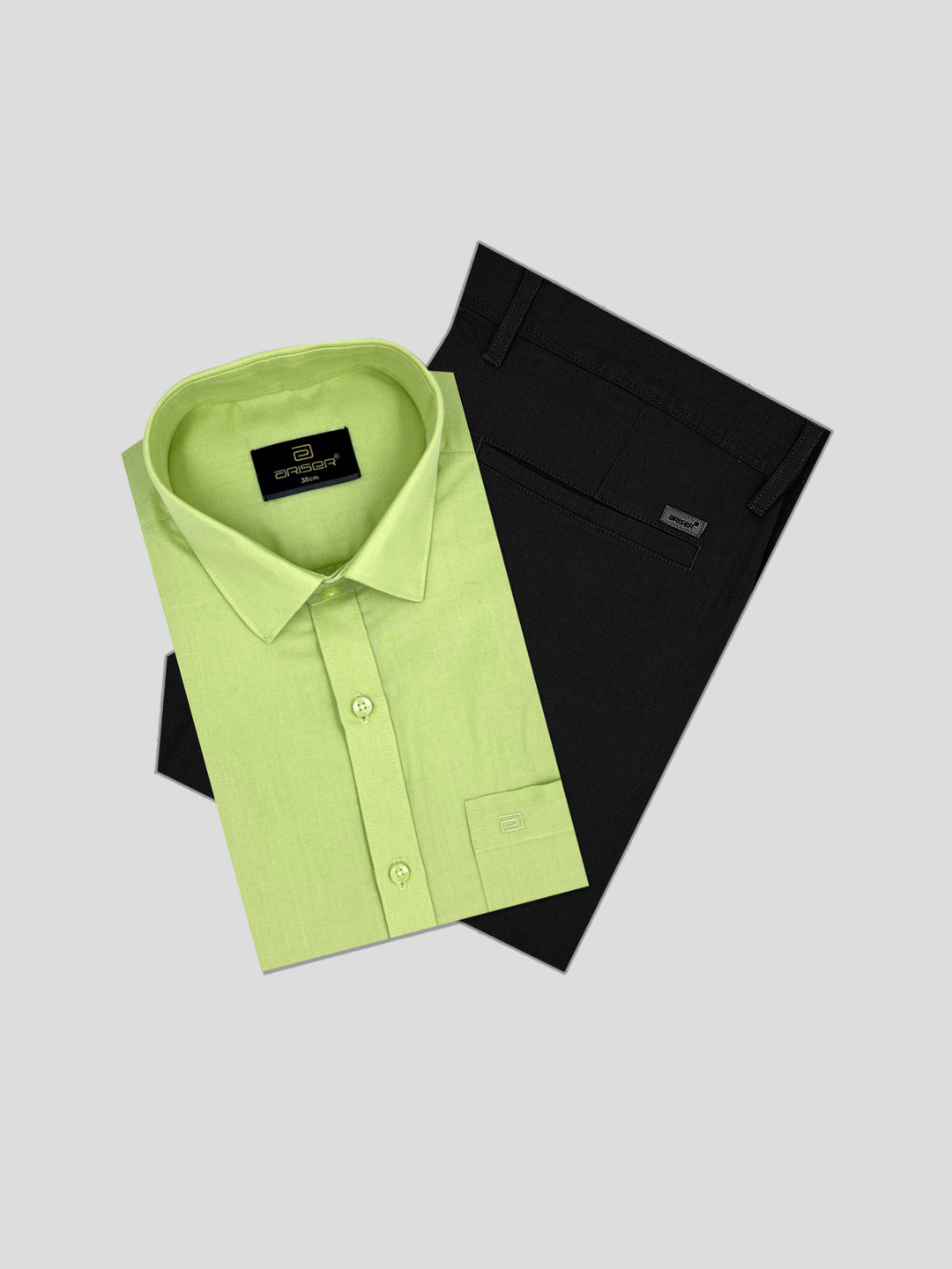 Super Soft + Kansas - Pale Green Shirt With Black Trouser Combo For Men | Ariser