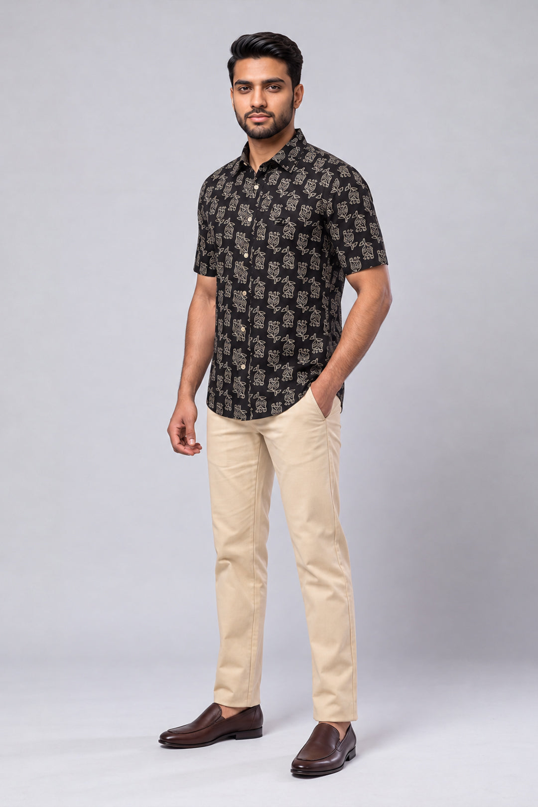 Congo + Basic Chino - Jet Black Shirt With Sandal Trouser Combo For Men | Ariser