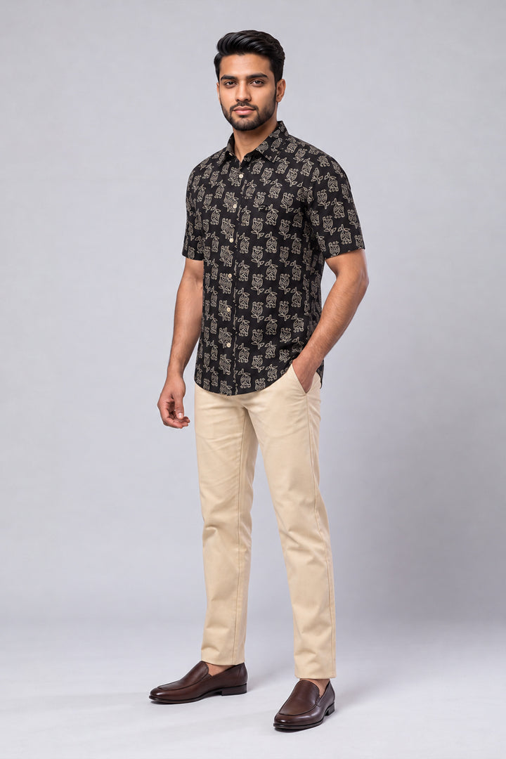 Congo + Basic Chino - Jet Black Shirt With Sandal Trouser Combo For Men | Ariser