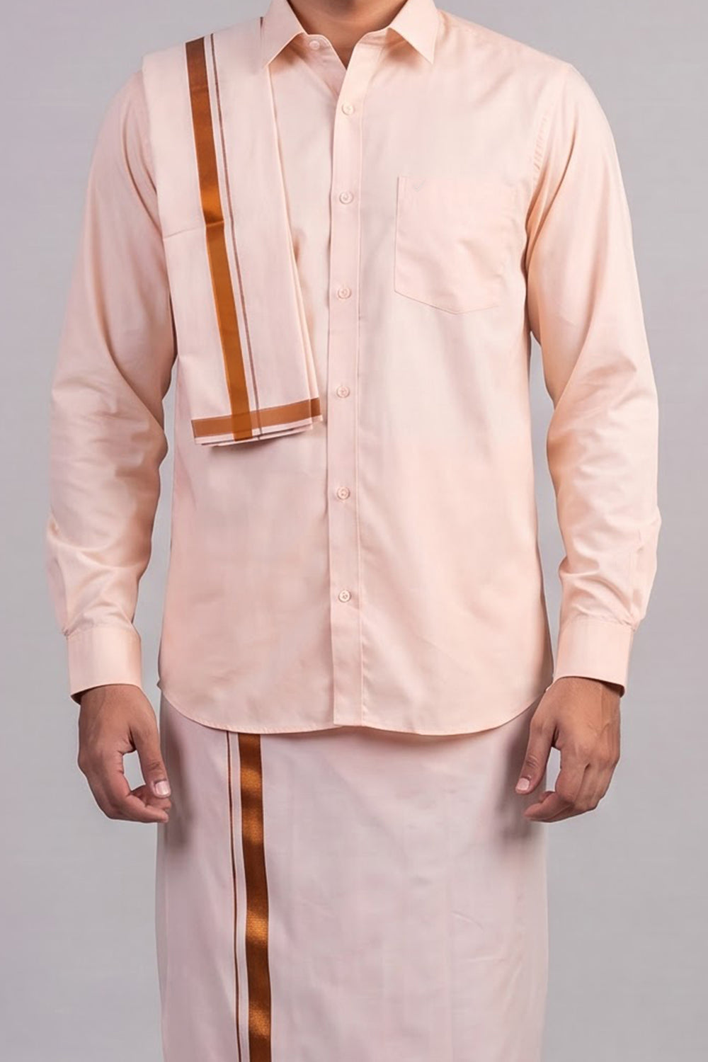 Mangalam Copper Shirt with Dhoti and Towel Combo by Uathayam