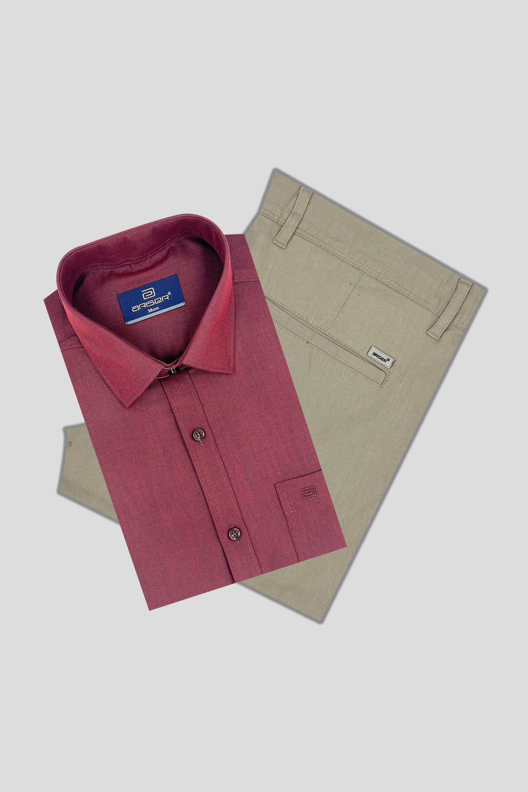 Super Soft + Kansas - Dark Red Shirt With Cream White Trouser Combo For Men | Ariser