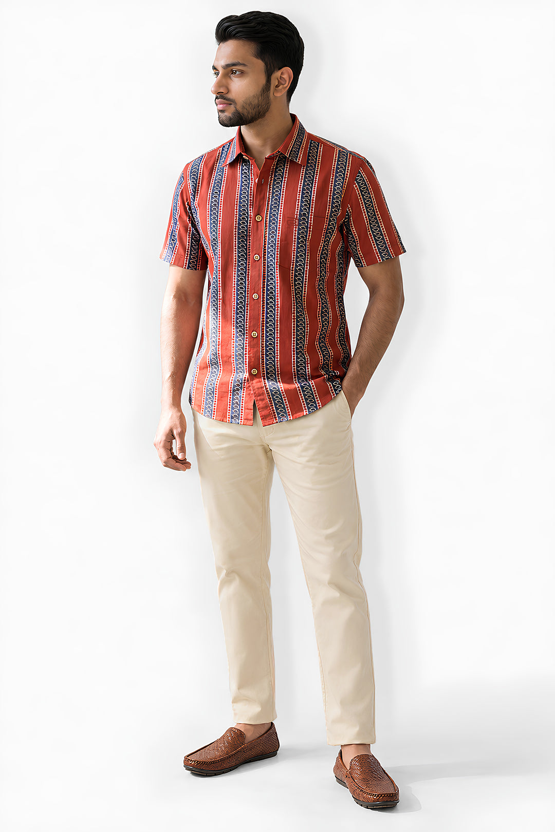 Congo + Basic Chino - Brick Red Shirt With Sandal Trouser Combo For Men | Ariser
