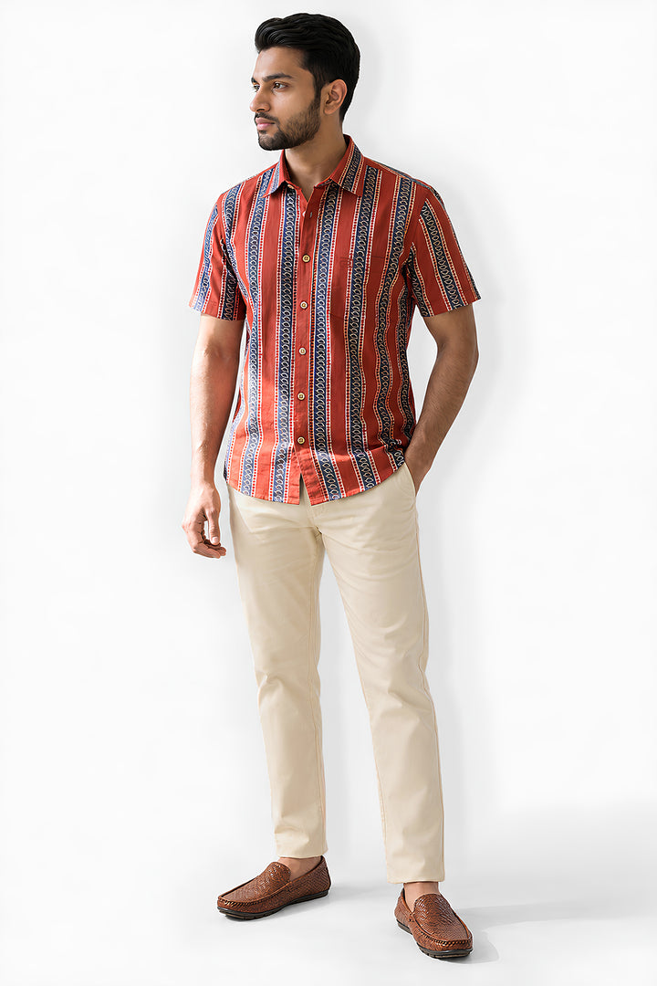 Congo + Basic Chino - Brick Red Shirt With Sandal Trouser Combo For Men | Ariser