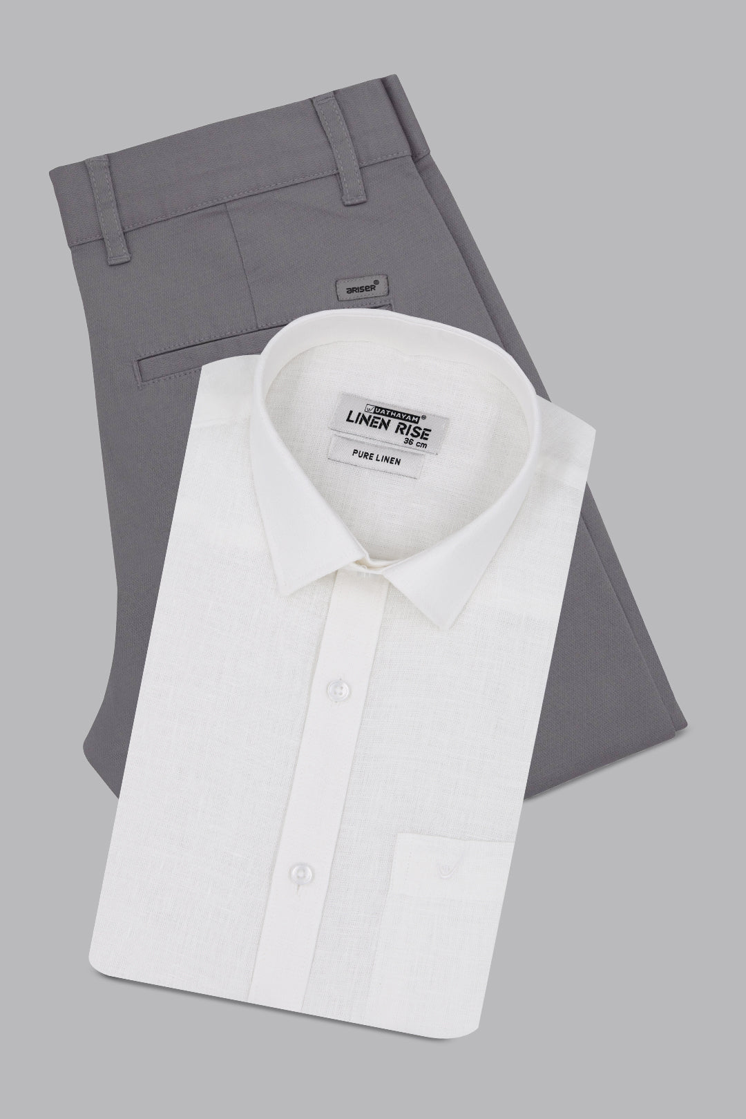 Linen Rise + Monaco - White Shirt With Gray Trouser Combo For Men | Uathayam