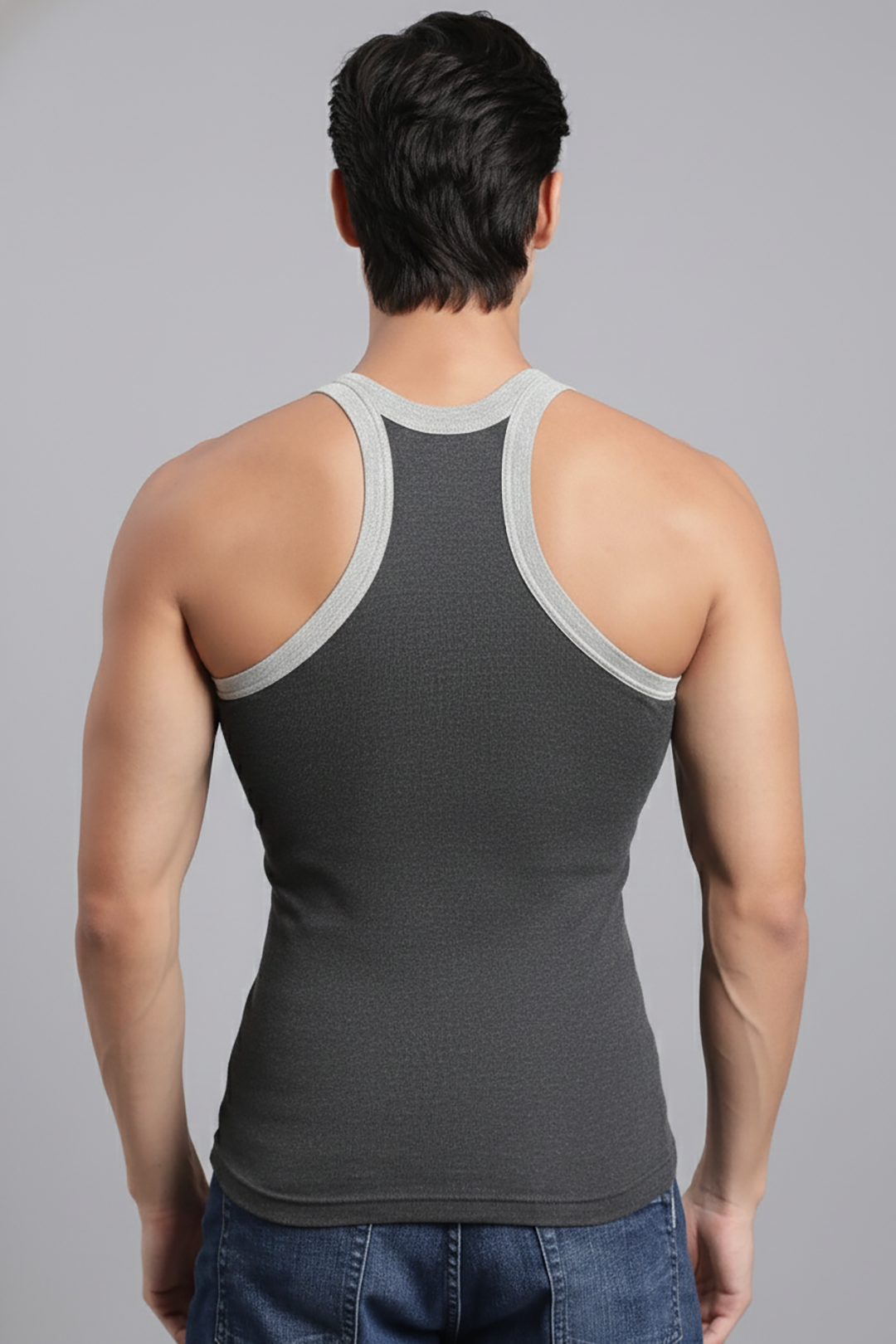 Style Vest RIB - Dark Grey Cotton Vest for Men | Uathayam