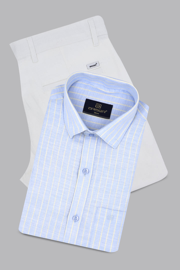 Light blue striped dress shirt on a white background