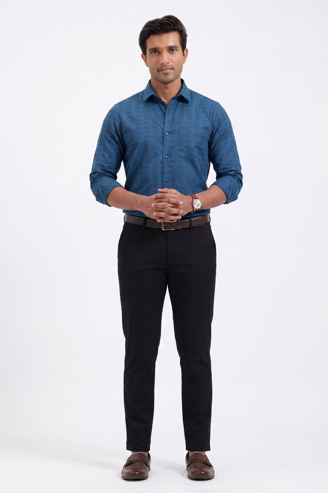 Deep Steel Blue Shirt with Soft Black Trouser Combo For Men