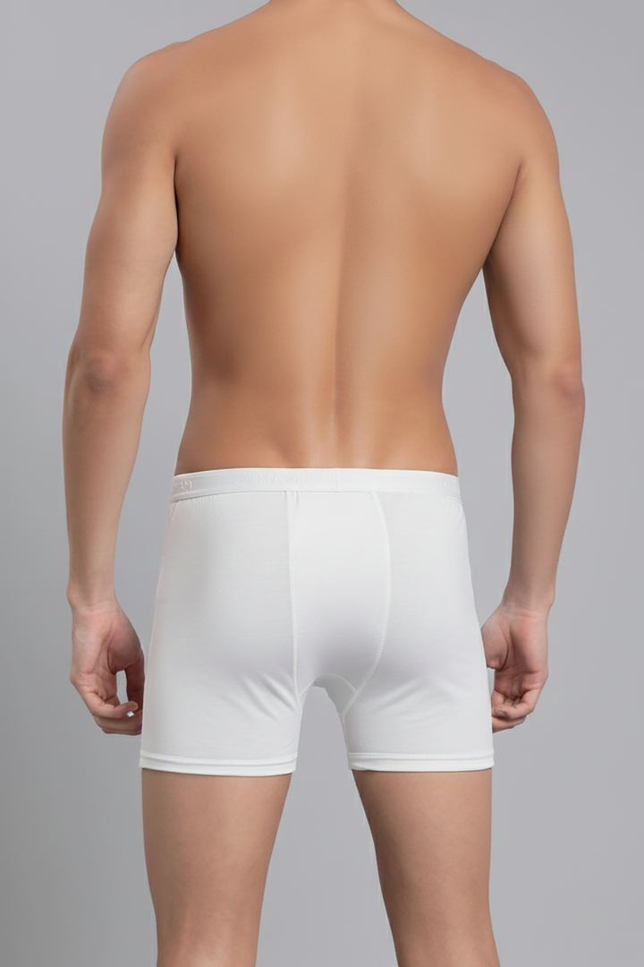 Rodeo Fine men’s cotton trunks white front view