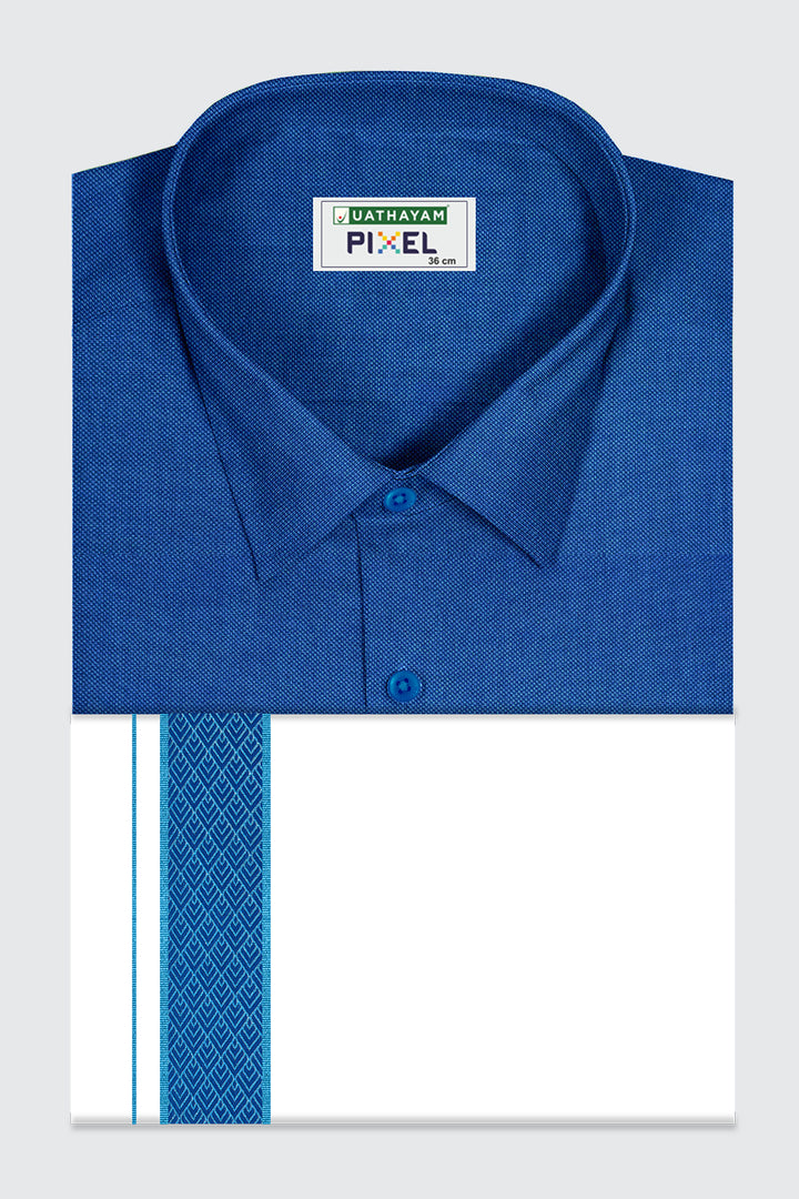 Elegant navy blue shirt with white fancy dhoti for men