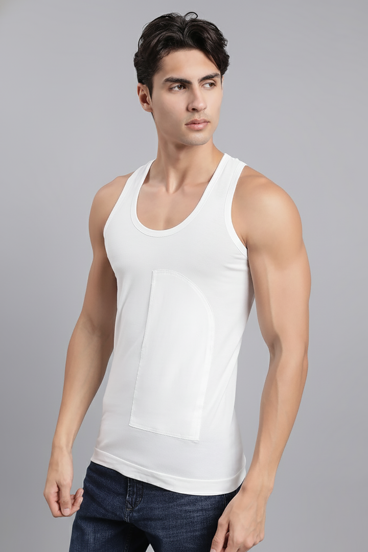 Soft breathable 100% cotton vest for men with pocket