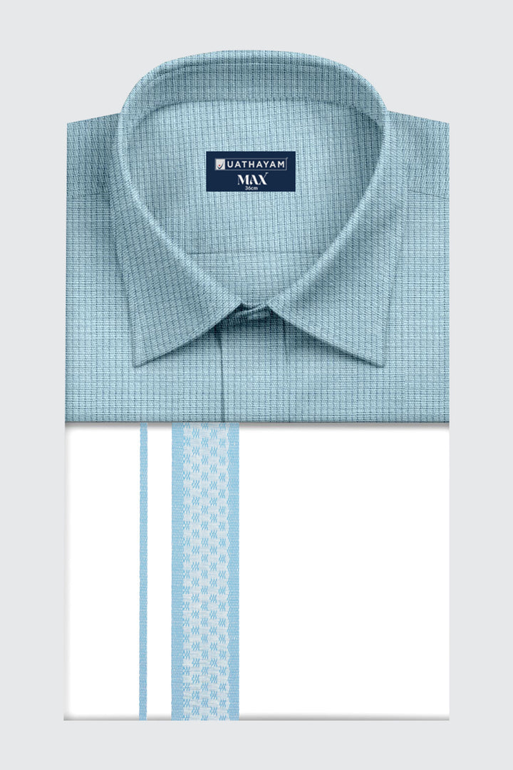 Men’s traditional light blue shirt dhoti set