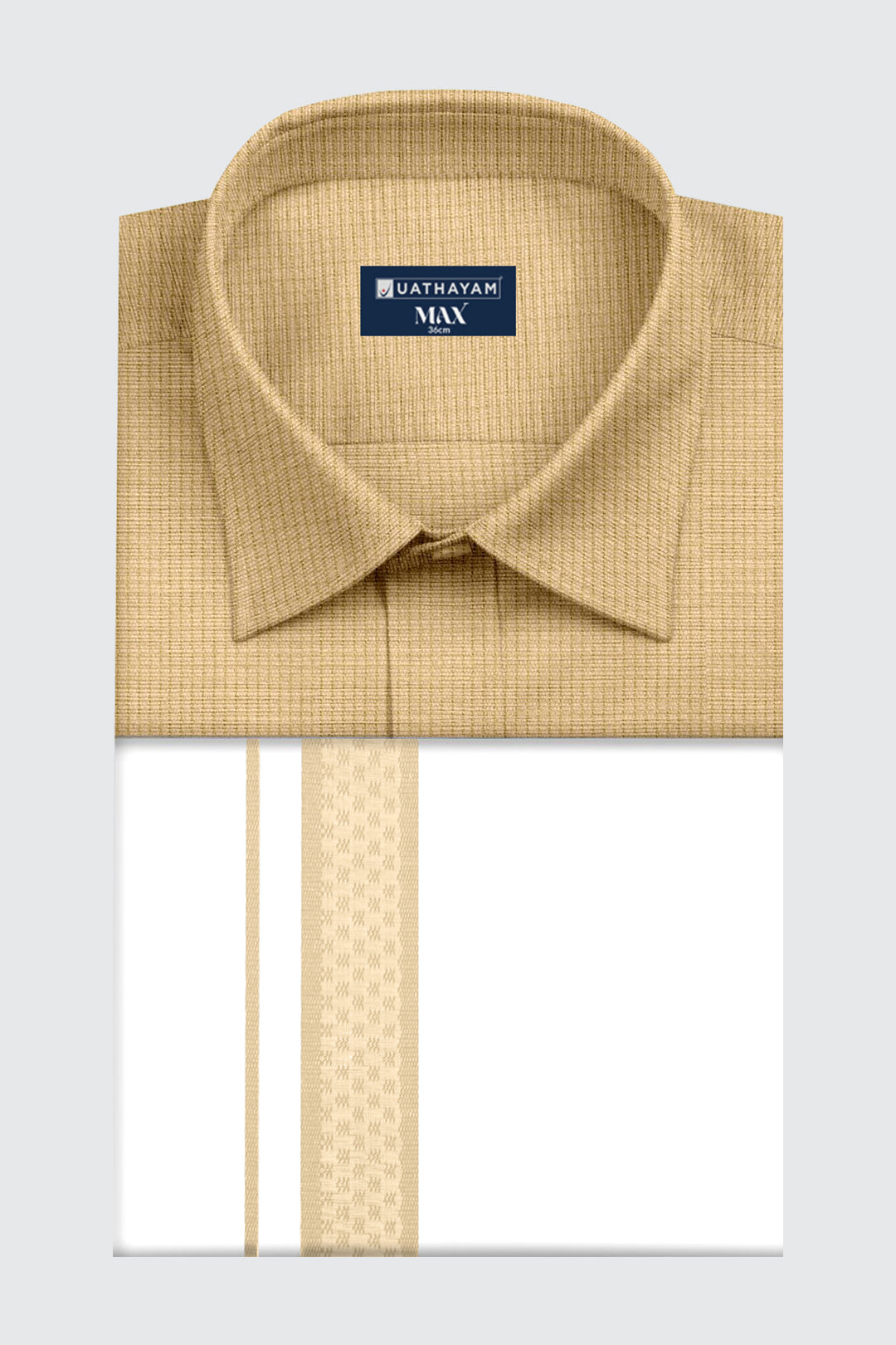 sand beige formal shirt for men, cotton rich textured shirt