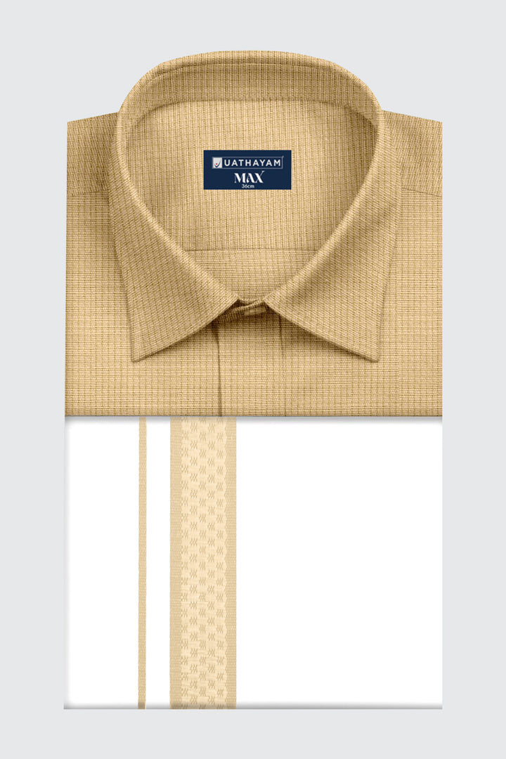 sand beige formal shirt for men, cotton rich textured shirt