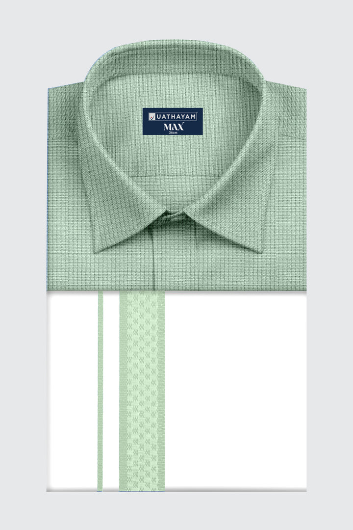 sage green formal shirt for men, cotton rich fabric shirt and dhoti