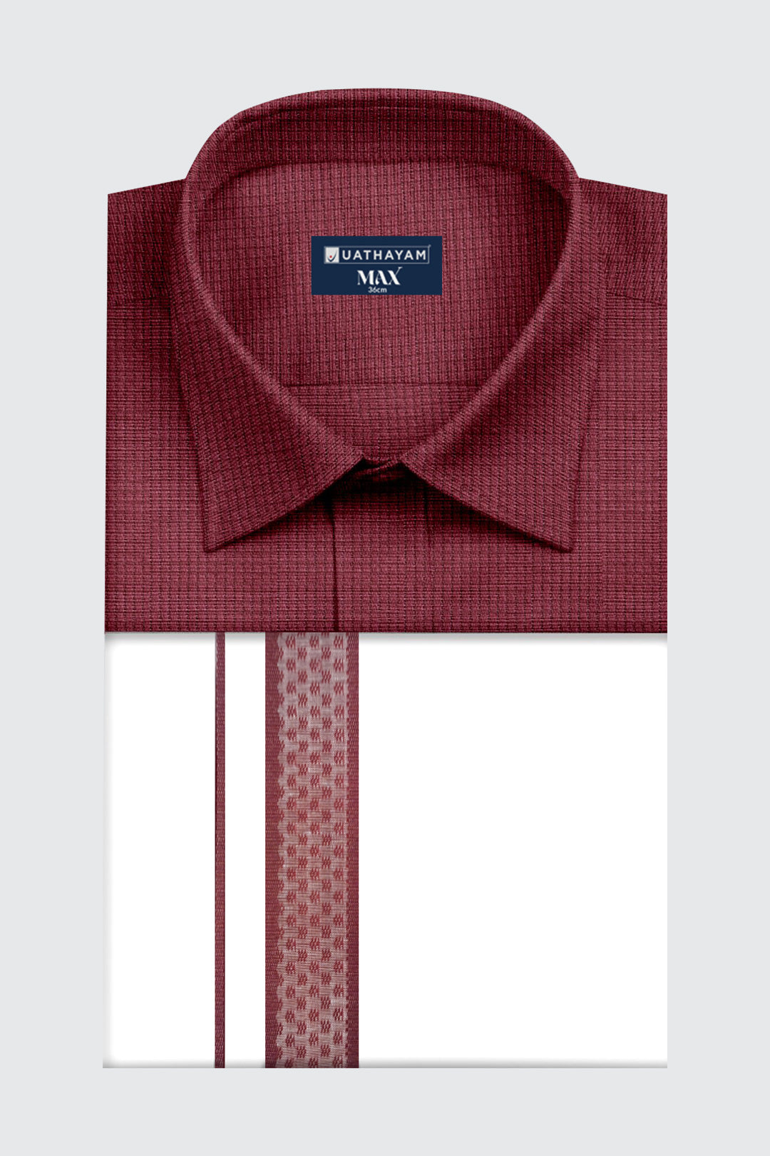 dark maroon textured matching set shirt for men