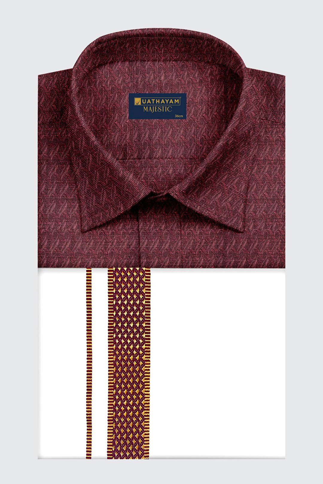 Majestic - Wine Maroon Matching Shirt And Single Layered Fancy Border Dhoti Set For Men | Uathayam