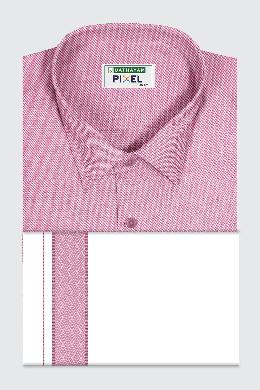 Single layered fancy border dhoti with pink shirt